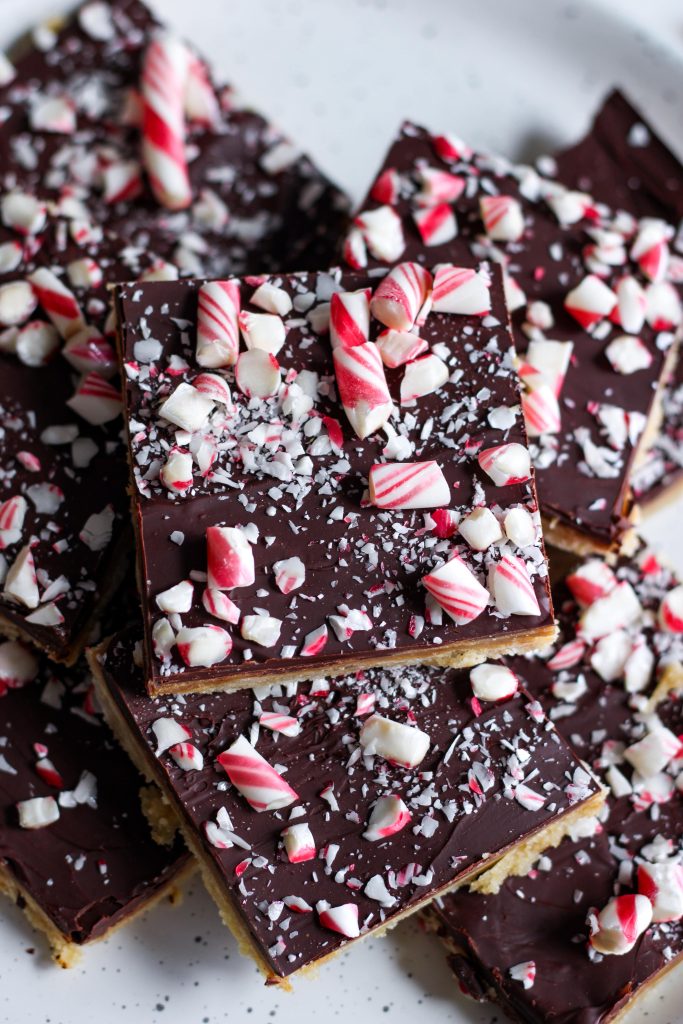Vegan Candy Cane Chocolate Caramel Squares